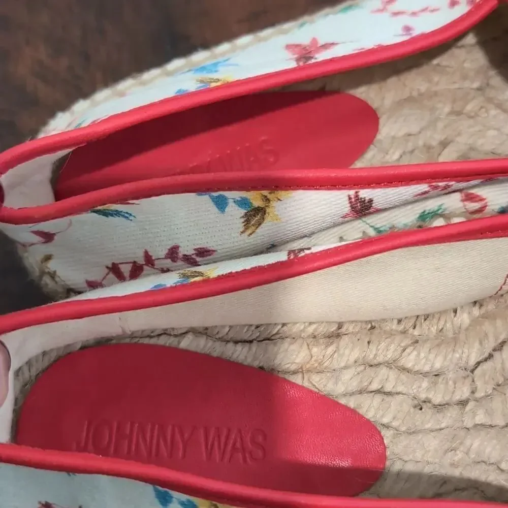 Johnny Was Andra Floral Embroidered Espadrille Shoe Size 9